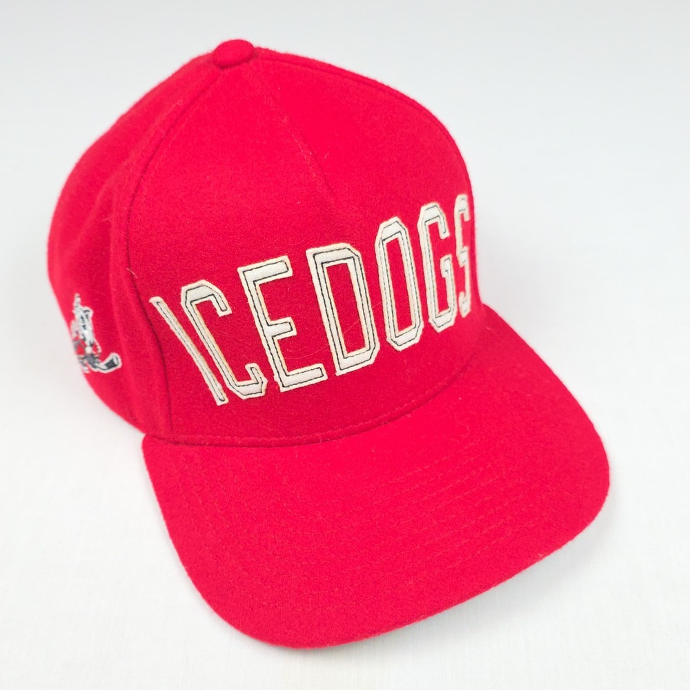 Zephyr Ice Dogs Hockey Strapback Hat Red Wool Felt Embroidered Bozeman Montana